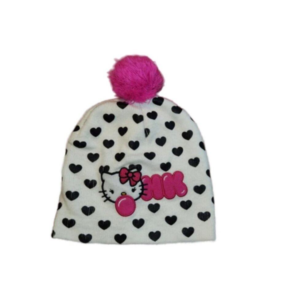 ❤️🍓Adorable Hello Kitty Hot Pink and White Love Hearts White Beanie